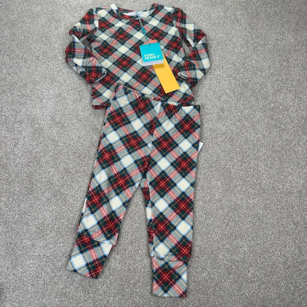 Posh‎ Peanut Plaid Pajama Set Kids 12 18 Months Long Sleeve Pants Snug Fit